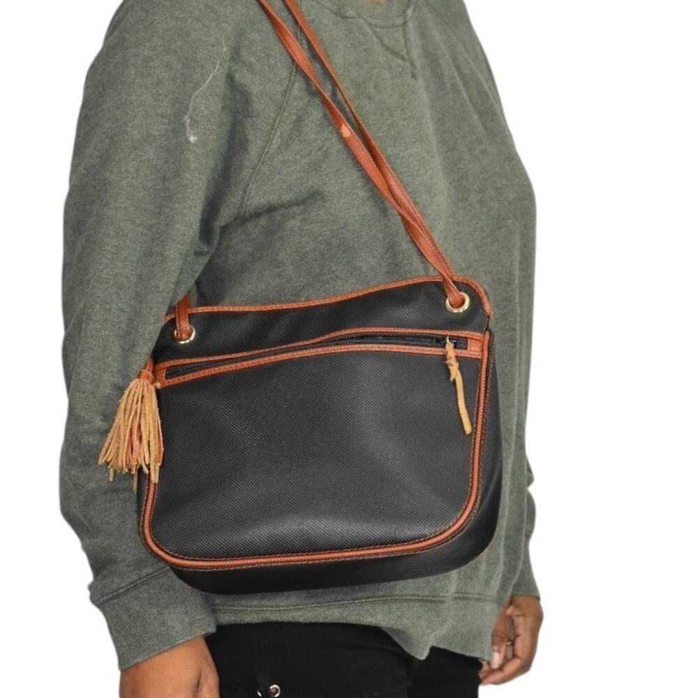 Vintage Bottega Veneta Marco Polo Shoulder Bag Black Crossbody Leather Nylon
